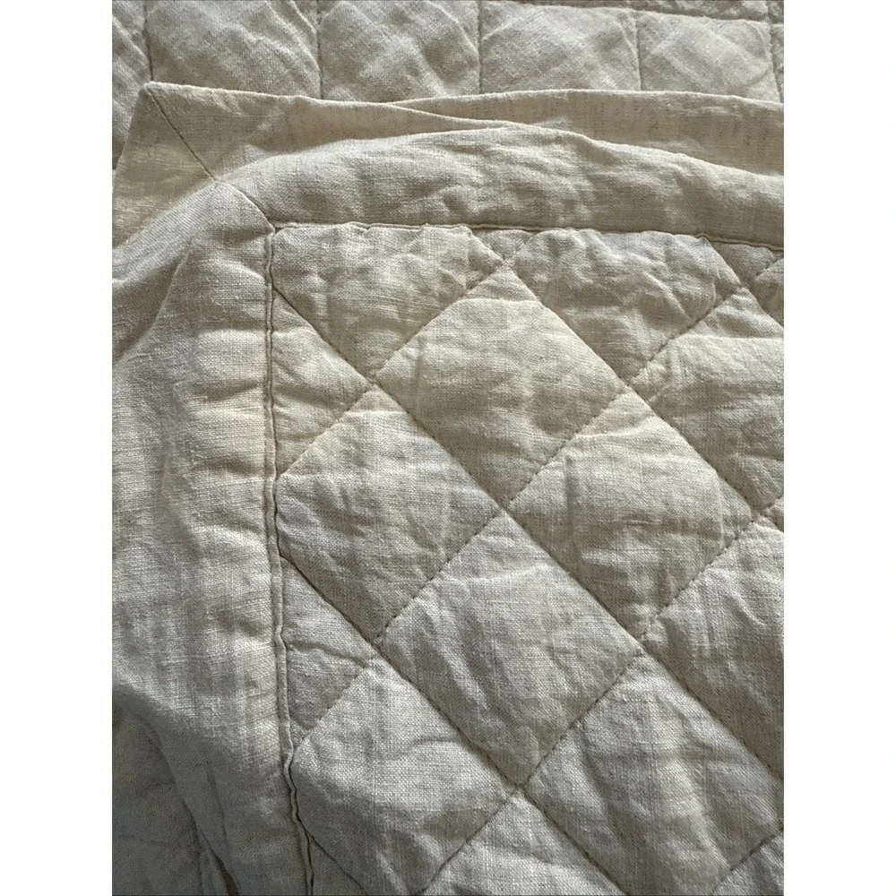 Pottery Barn Belgian Flax Linen Diamond Quilt‎ Full/Queen Beige Natural Bedding